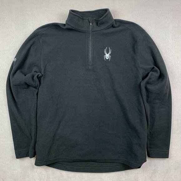 Vintage Spyder Mens Sweater Medium Black Fleece 1/4 Zip Long Sleeve Lightweight - Picture 1 of 10
